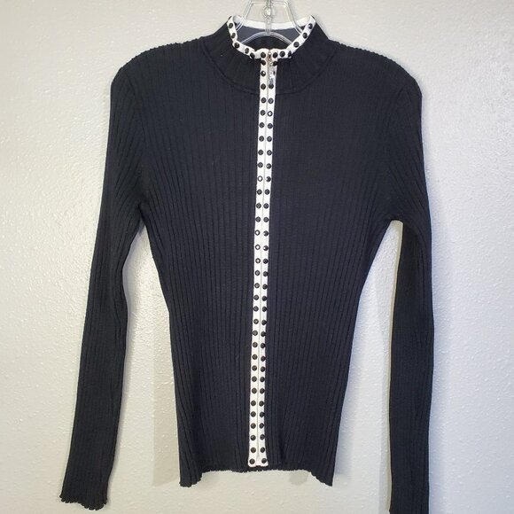 Belldini Tops - Belldini Black Rhinestone Embellishment Zip Front Top Size XL